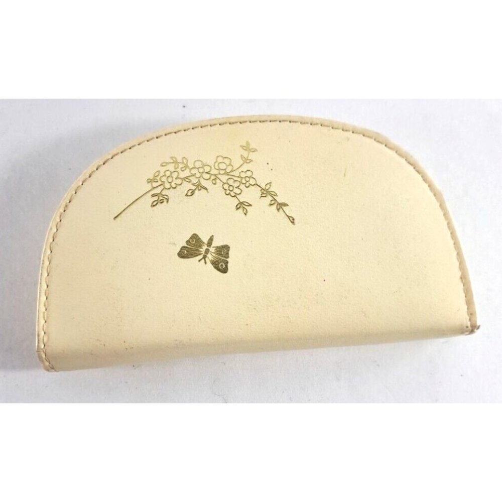 Vintage Pencil Case Made In Austria Zip Closure Faux Leather Butterfly White